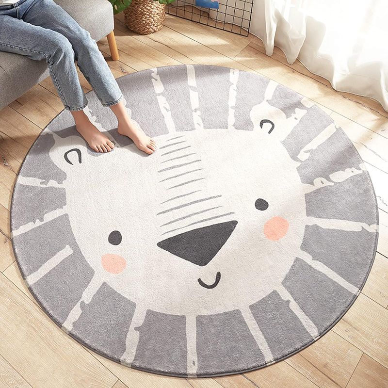 Photo 1 of ABREEZE Kids Play Rug 4ft,Lion Round Area Rug Kids Nursery Door Mat Soft Plush Non-Slip Childrens Carpet for Bedroom Living Room Kids Playroom,Grey
