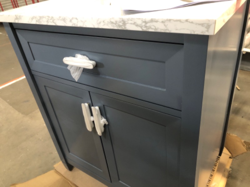 Photo 2 of **SINK IS SHATTERED**  allen + roth Lancashire 30-in Chambray Blue Undermount Single Sink Bathroom Vanity with White Engineered Stone Top