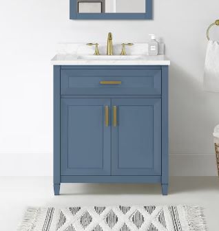 Photo 1 of **SINK IS SHATTERED**  allen + roth Lancashire 30-in Chambray Blue Undermount Single Sink Bathroom Vanity with White Engineered Stone Top