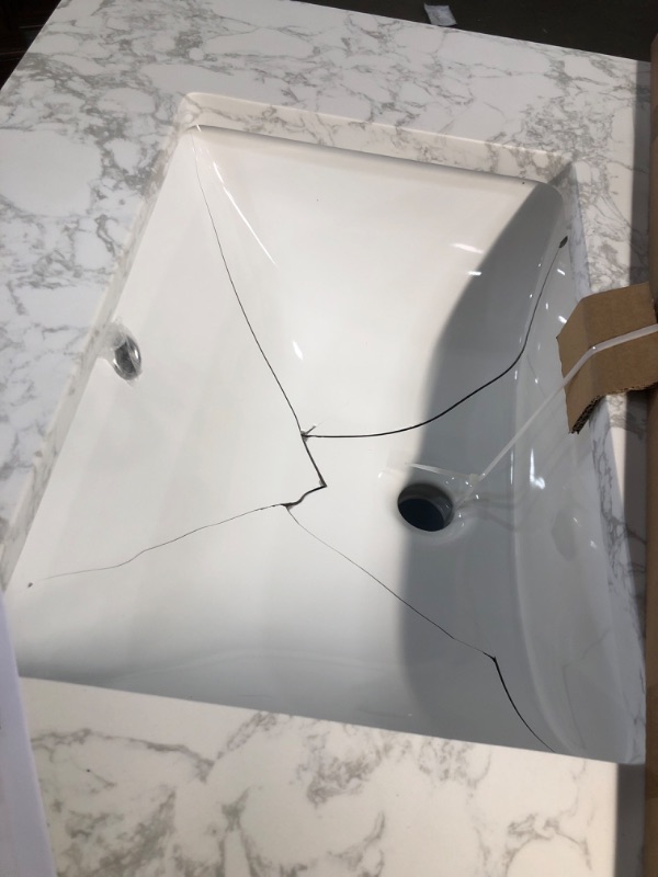 Photo 3 of **SINK IS SHATTERED**  allen + roth Lancashire 30-in Chambray Blue Undermount Single Sink Bathroom Vanity with White Engineered Stone Top