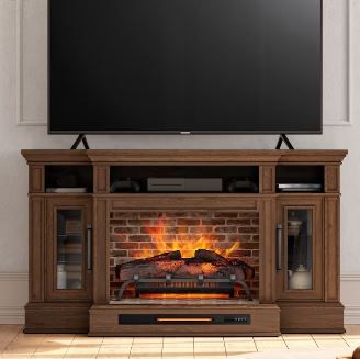 Photo 1 of **NEW BUT MINOR DAMAGE**  allen + roth 66-in W Brown Walnut Infrared Quartz Electric Fireplace