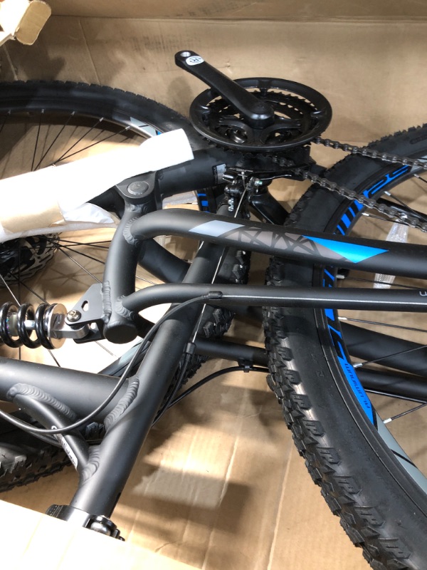 Photo 4 of Schwinn S29 Mens Mountain Bike, 29-Inch Wheels, 18-Inch/Medium Aluminum Frame, Dual-Suspension, Mechanical Disc Brakes, Multiple Colors Matte Black/Blue