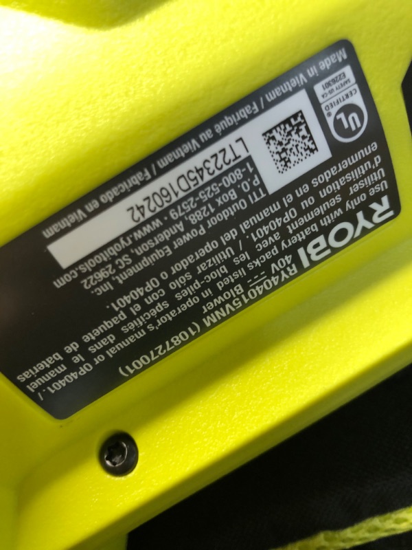 Photo 8 of ***Parts Only***RYOBI 40V HP Brushless Whisper Series 160 MPH 650 CFM Cordless Battery Leaf Blower (Tool Only)