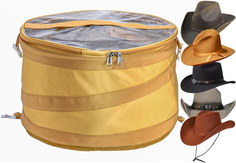 Photo 1 of adura Cowboy Hat Holder Storage Box - Hat Storage Box with Lid to Store Cowboy & Beach Hats, Stackable Collapsible Protector Organizer Case, Men & Women Multiple Decorative Round Hat Holder Bag