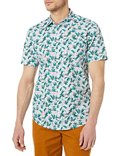 Photo 1 of Amazon Essentials Men's Slim-Fit Short-Sleeve Print Shirt, Blue Flamingo, Small
