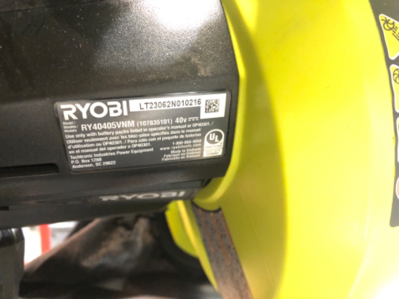 Photo 4 of **MAJOR DAMAGE SEE NOTES**
RYOBI 40-Volt Lithium-Ion Cordless Battery Leaf Vacuum/Mulcher (Tool Only)