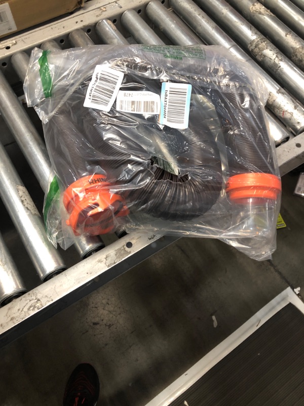 Photo 1 of Camco RhinoFLEX RV Sewer Hose Kit with Swivel Transparent Elbow and 4-in-1 Dump Station Fitting, Brown, 15 Feet (39770) 15ft Sewer Hose Kit Frustration-Free Packaging