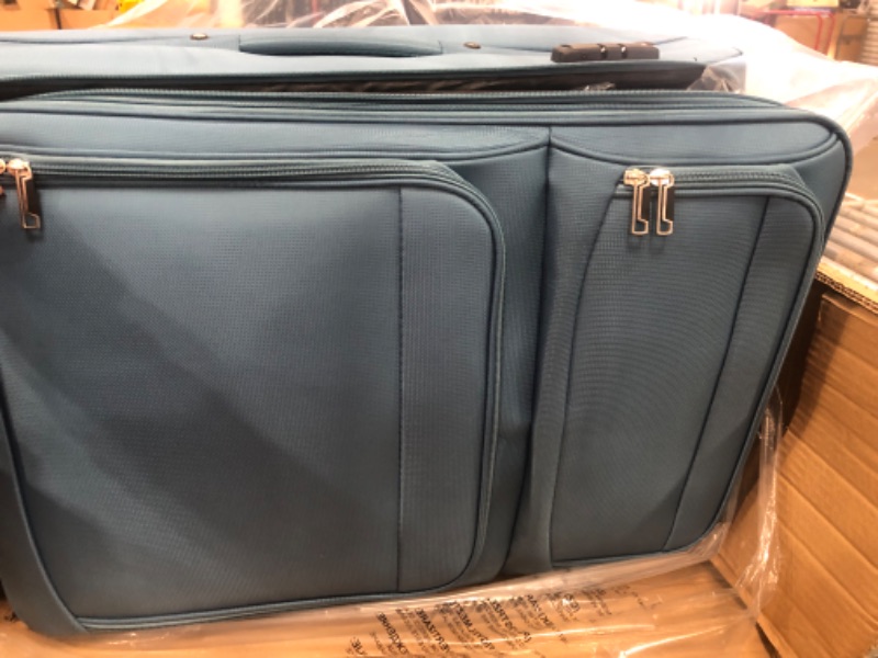 Photo 1 of Blue Gray Lightweight 3-Piece Expandable Oxford Fabric Softshell Luggage Set with TSA Lock and 2 External Pockets
