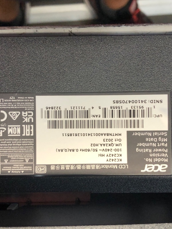 Photo 3 of Acer KC242Y Hbi 23.8" Full HD (1920 x 1080) Zero-Frame Gaming Office Monitor | AMD FreeSync Technology | 100Hz | 1ms (VRB) | Low Blue Light | Tilt | HDMI & VGA Ports 23.8-inch 100Hz