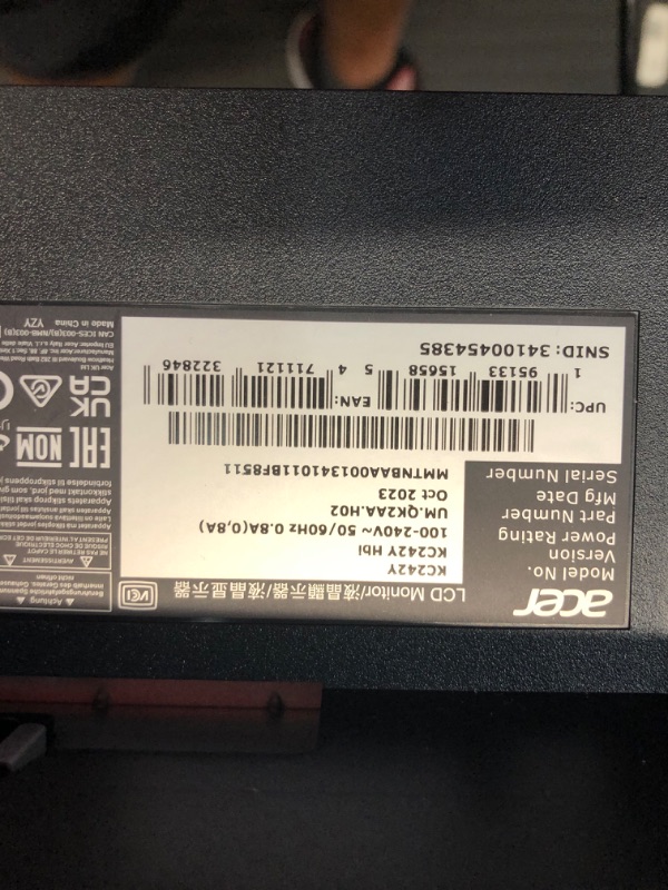 Photo 3 of Acer KC242Y Hbi 23.8" Full HD (1920 x 1080) Zero-Frame Gaming Office Monitor | AMD FreeSync Technology | 100Hz | 1ms (VRB) | Low Blue Light | Tilt | HDMI & VGA Ports 23.8-inch 100Hz