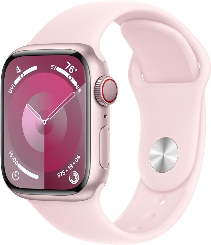 Photo 1 of Apple Watch Series 9 [GPS + Cellular 41mm] Smartwatch with Pink Aluminum Case with Pink Sport Band S/M. Fitness Tracker, Blood Oxygen & ECG Apps, Always-On Retina Display
