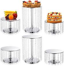 Photo 1 of * SEE NOTES* Set of 6 Metal Cake Stands with Crystal Pendant Round Dessert Display Plate Cupcake Holder Pedestal for Wedding Party Birthday Baby Shower Anniversary Celebration Home Decor (Silver)