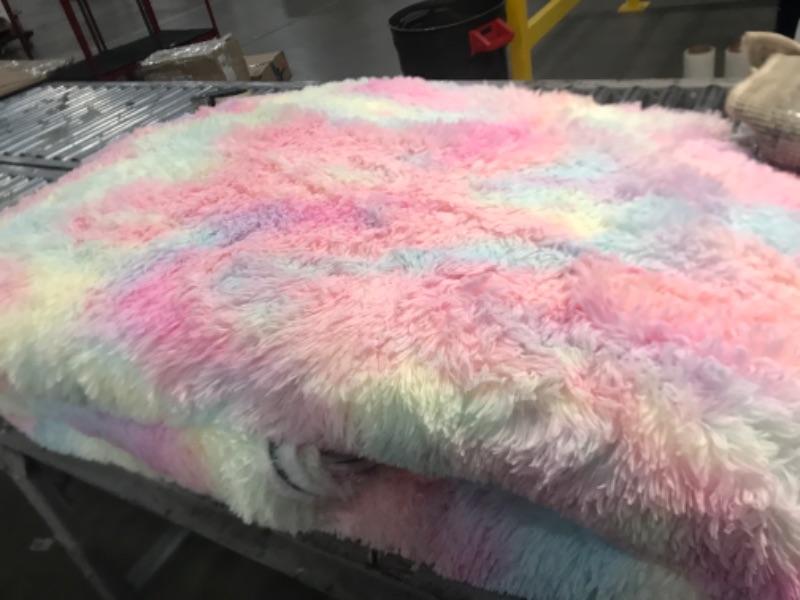 Photo 2 of  Pink Rainbow Area Rugs for Bedroom Living Room, Plush Shaggy Tie Dye Fluffy Carpet, Colorful Pastel Ombre Furry Rug for Kids Teens Girls (6ft x 9ft, Pink)