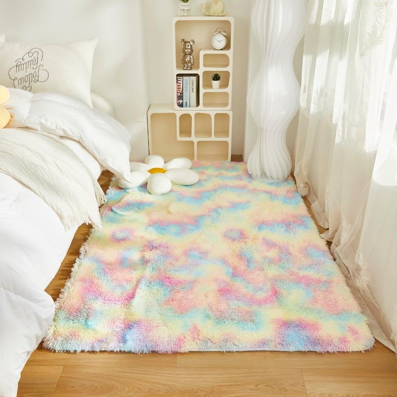 Photo 1 of  Pink Rainbow Area Rugs for Bedroom Living Room, Plush Shaggy Tie Dye Fluffy Carpet, Colorful Pastel Ombre Furry Rug for Kids Teens Girls (6ft x 9ft, Pink)