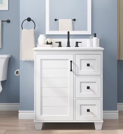 Photo 1 of 30-in White Undermount Single Sink Bathroom Vanity with White Engineered Marble Top
