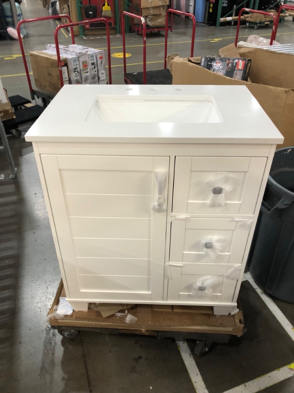 Photo 2 of 30-in White Undermount Single Sink Bathroom Vanity with White Engineered Marble Top
