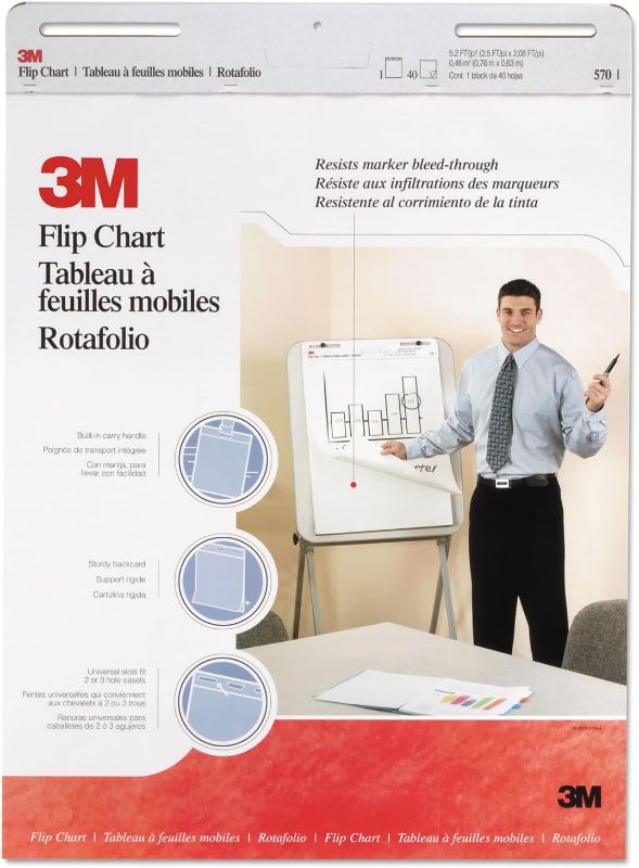 Photo 1 of 3M Flip Charts, 25"x30", White, 40 Sheets/Pad, 1 Pads/Carton MMM570
