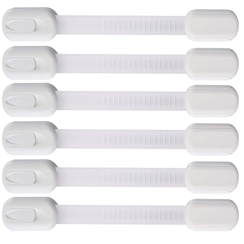 Photo 1 of 6 Pack Vmaisi Multi-Use Adhesive Straps Locks - Childproofing Baby Proofing Cabinet Latches for Drawers, Fridge, Dishwasher, Toilet Seat, Cupboard, Oven,Trash Can, No Drilling (White) (6)
