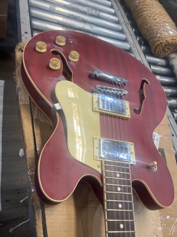 Photo 1 of Asmuse Semi-Hollow Body Electric Guitar, Jazz Guitar with F-Hole, 6 String Full Size Electric Jazz Guitar (Red)