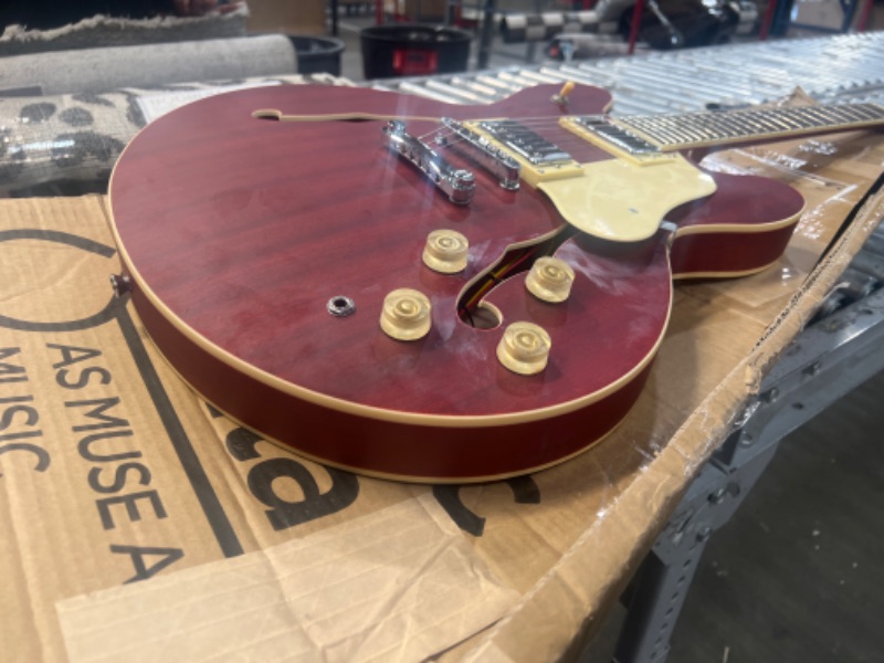 Photo 1 of Asmuse Semi-Hollow Body Electric Guitar, Jazz Guitar with F-Hole, 6 String Full Size Electric Jazz Guitar (Red)