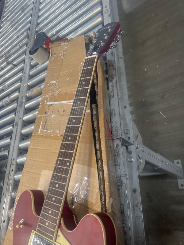 Photo 1 of Asmuse Semi-Hollow Body Electric Guitar, Jazz Guitar with F-Hole, 6 String Full Size Electric Jazz Guitar (Red)