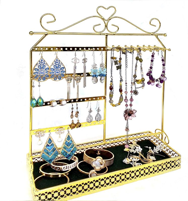 Photo 1 of Adorox Gold Earring Holder Jewelry Organizer Necklace Hanger Wall Stand Rack Black Classic Display