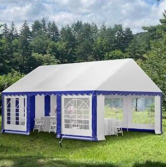 Photo 2 of 16 ft. x 20 ft. Large Outdoor Canopy Wedding Party Tent in Blue and White with Removable Side Walls
