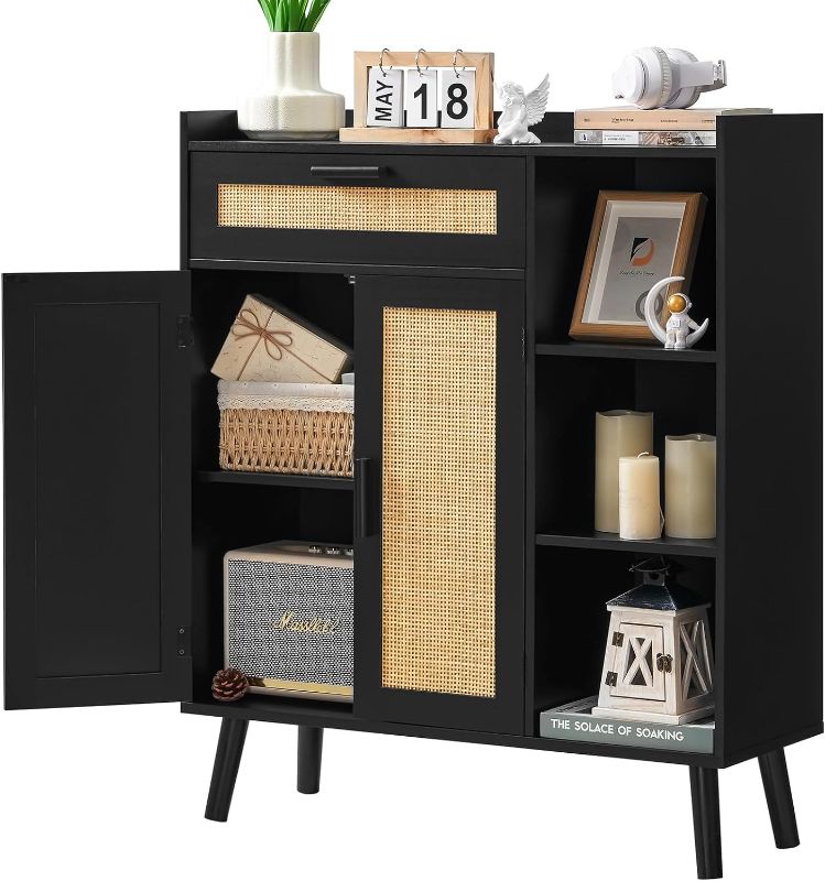 Photo 1 of *see comments and photos * usikey Storage Cabinet with Rattan Doors, Rattan Sideboard Cabinet with 1 Large Drawer, 2 Doors & 3 Shelves, Freestanding Storage Cabinet, Kitchen Cupboard for Living Room,Hallyway
