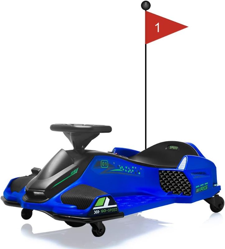 Photo 1 of 24V Kids Ride on Drift Car for Kids, Electric Drifting Go-Kart Up to 7.5 mph Variable Speed, Built-in Music,Colorful LED Light,USB,Low-Power Alarm,Blue
