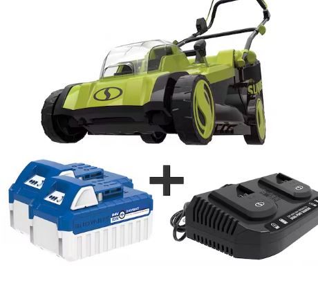 Photo 1 of **MISSING BOTH BATTERIES**  Sun Joe 24V-X2-17LM 48-Volt* IONMAX Cordless Lawn Mower Kit W/ Collection Bag | 17-inch | 6-Position | W/ 2 x 4.0-Ah Batteries + Dual Port Charger