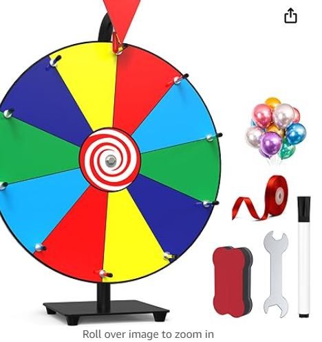 Photo 1 of 14 Inch Spinning Prize Wheel- 10 Slots Heavy Duty Color Tabletop Roulette Spinner of Fortune Spin The with Dry Erase Marker and Eraser Win Game for Trade Show, Carnival Classic Series