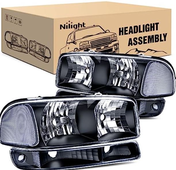 Photo 1 of Nilight Headlight Assembly Compatible for 1999 2000 2001 2002 2003 2004 2005 2006 GMC Sierra Yukon, Black Housing Clear Corner Clear Lens, Headlights Assembly Replacement