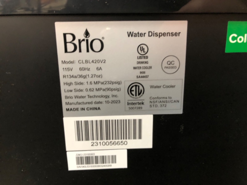 Photo 6 of ***SEE NOTES***Brio Bottom Loading Water Cooler Water Dispenser – Essential Series - 3 Temperature Settings - Hot, Cold & Cool Water - UL/Energy Star Approved