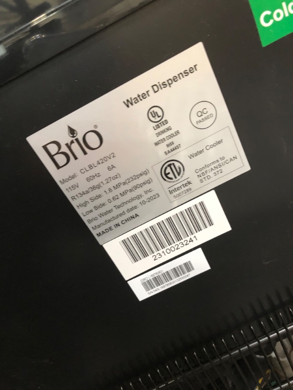 Photo 6 of **SEE NOTES/NON-REFUNDABLE FOR PARTS*
Brio Bottom Loading Water Cooler Dispenser for 5 Gallon Bottles - 3 Temperatures with Hot, Room & Cold Spouts, Child Safety Lock, LED Display with Empty Bottle Alert, Stainless Steel
