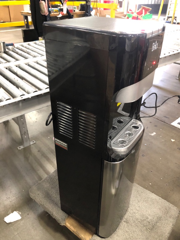 Photo 2 of **SEE NOTES/NON-REFUNDABLE FOR PARTS*
Brio Bottom Loading Water Cooler Dispenser for 5 Gallon Bottles - 3 Temperatures with Hot, Room & Cold Spouts, Child Safety Lock, LED Display with Empty Bottle Alert, Stainless Steel
