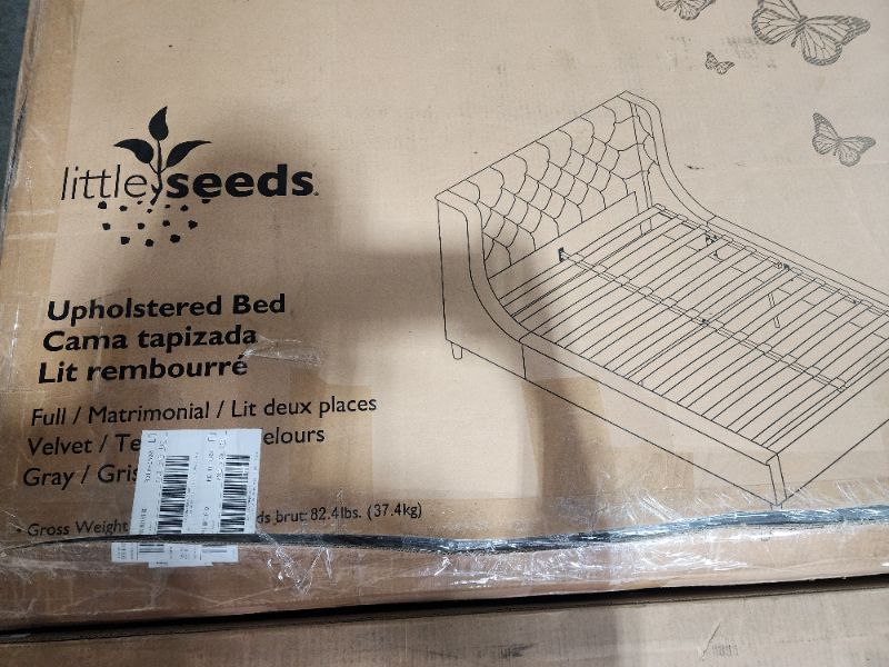 Photo 5 of **HAVE BOTH BOXES** HAS BOX CUTTER CUTS***
-Little Seeds Monarch Hill Ambrosia Gray Full Size Upholstered Bed, Bed Full Grey