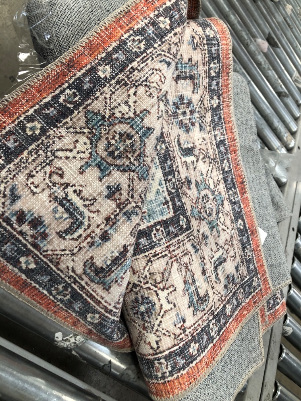 Photo 2 of BILEEHOME Rust Terracotta and Turquoise Blue Bedroom Rug 6x9 Washable Low Pile Woven Retro Bohemian Decor Vintage Southwestern Boho Decorative Western Area Rugs for Living Room Dining Room 6'x9' Terracotta Turquoise