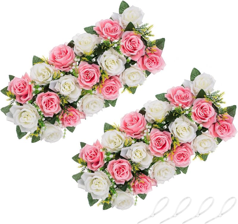 Photo 1 of **Incomplete**NUPTIO Artificial Flower Centerpieces for Tables - 2 Pcs Pink & White Flowers 19.6in Long Fake Roses Arrangements - Silk Faux Floral Arrangement for Wedding Party Dining Table Centerpiece Decorations
