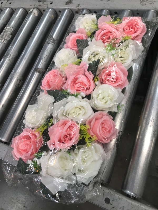 Photo 2 of **Incomplete**NUPTIO Artificial Flower Centerpieces for Tables - 2 Pcs Pink & White Flowers 19.6in Long Fake Roses Arrangements - Silk Faux Floral Arrangement for Wedding Party Dining Table Centerpiece Decorations
