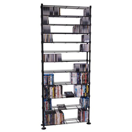 Photo 1 of Atlantic Maxsteel 12 Tier Shelving - Heavy Gauge Steel Wire Shelving for 864 CD/450 DVD/Blu-Ray/Games in Gunmetal & Mitsu 5-Tier Media Rack - 130 CD or 90 DVD/BluRay/Games in Clear Smoke Finish Gunmetal Modern Shelving + Media Rack