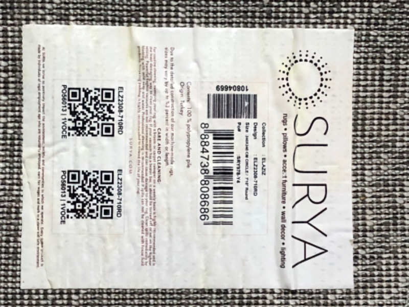 Photo 4 of ***STAINED - DIRTY - SEE PICTURES***
SURYA ELAZIZ 7'10" Round Rug, Grey, Patterned