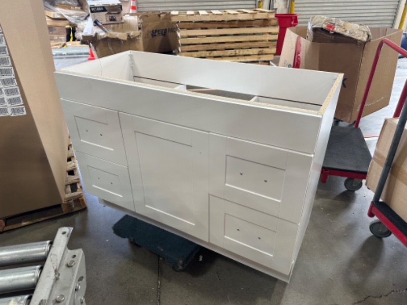 Photo 5 of **DAMAGED**Project Source 48-in White Bathroom Vanity Base Cabinet without Top
