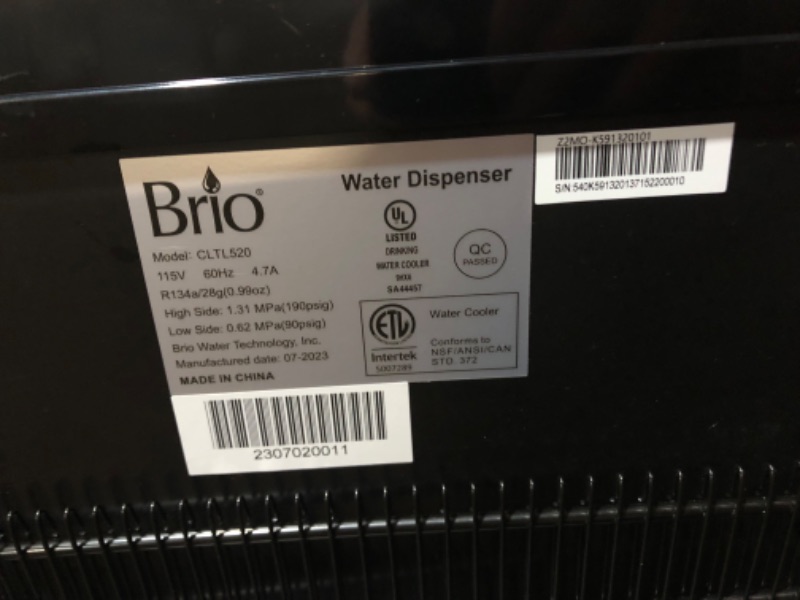 Photo 7 of ***NO JUG INCLUDED - MAJOR DAMAGE - NOT FUNCTIONAL - FOR PARTS ONLY - NONREFUNDABLE - SEE COMMENTS***
Brio Limited Edition Top Loading Water Cooler Dispenser - Hot & Cold Water, Child Safety Lock with Reusable Water Bottle Container Dispenser + Jug, 5 Gal