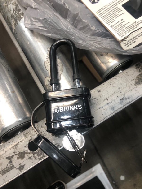 Photo 2 of BRINKS - 40mm Laminated Steel Weather Resistant Padlock with 2” Shackle - Vinyl Wrapped and Chrome Plated with Hardened Steel Shackle, 172-42051, Black