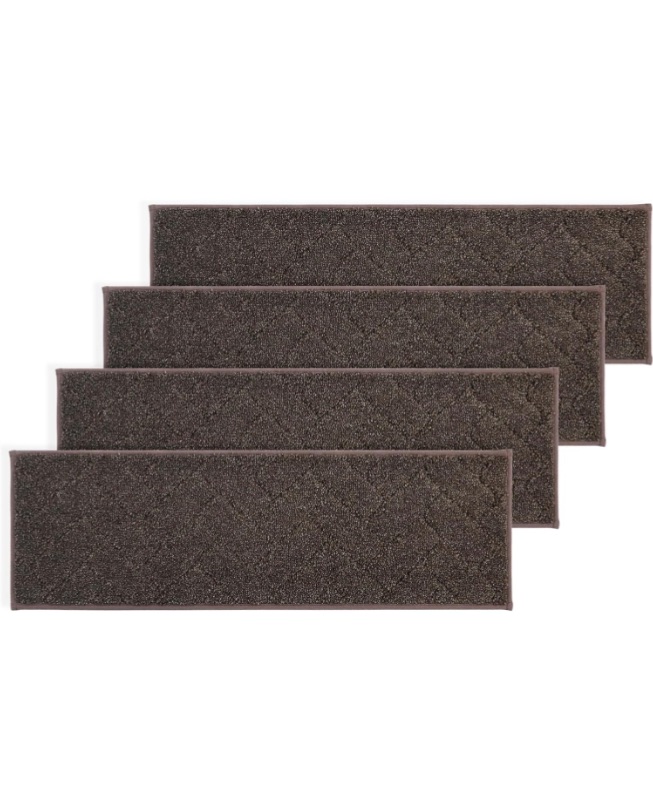 Photo 1 of BEQHAUSE Stair Treads Non Slip Stair Runners Step Carpet Mat for Wooden Steps Indoor Machine Washable 28inX9in Edging Polyester Soft Stair Rugs for Kids Elders and Pets with TPE Backing(Brown,15pcs) 