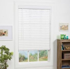 Photo 1 of allen + roth Trim at Home 2-in Slat Width 58-in x 64-in Cordless White Faux Wood Room Darkening Horizontal Blinds
