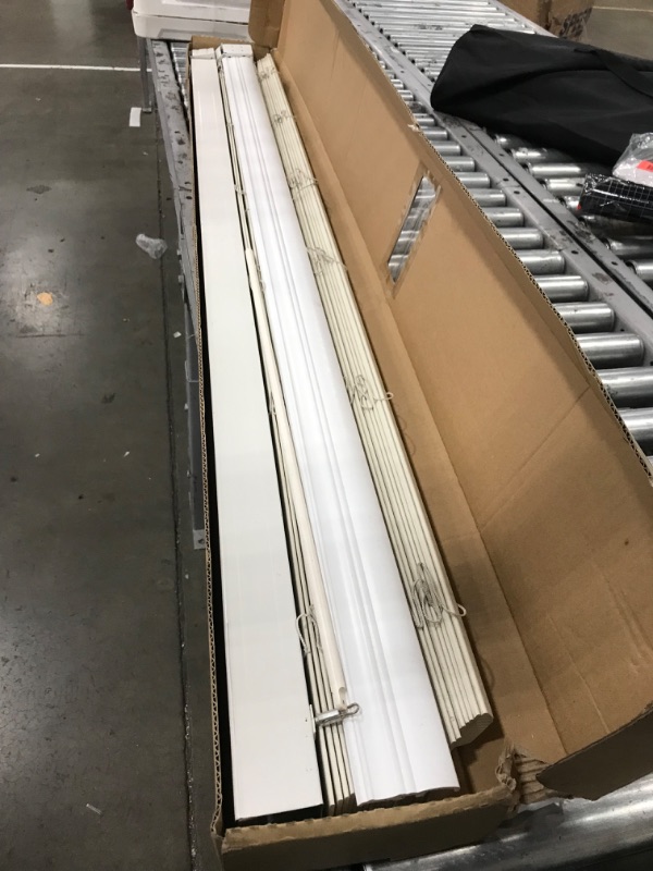 Photo 2 of allen + roth Trim at Home 2-in Slat Width 58-in x 64-in Cordless White Faux Wood Room Darkening Horizontal Blinds
