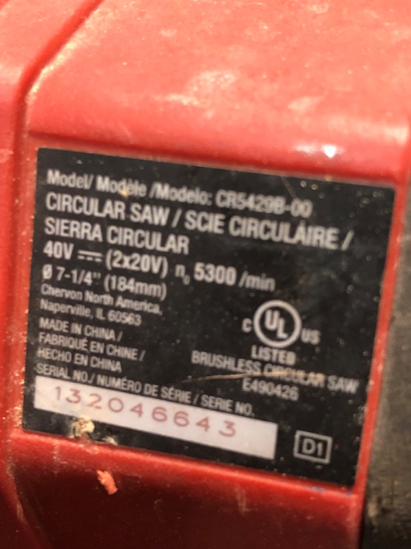 Photo 4 of **NONREFUNDABLE**FOR PARTS OR REPAIR**SEE NOTES**
SKIL 2x20V PWR CORE 20 XP Brushless 7-1/4” Rear Handle Circular Saw Kit Includes Two 5.0Ah Batteries and Dual Port Auto PWR JUMP Charger-CR5429B-20, Red 2*20V XP Circular Saw