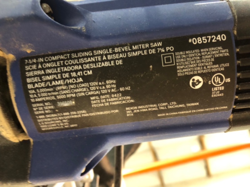 Photo 3 of **NOT FUNCTIONAL**Kobalt 7-1/4-in 10-Amp Single Bevel Sliding Compound Corded Miter Saw with Laser Guide
