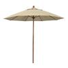 Photo 1 of 9 ft. Woodgrain Aluminum Commercial Market Patio Umbrella Fiberglass Ribs and Push Lift in Antique Beige Sunbrella
